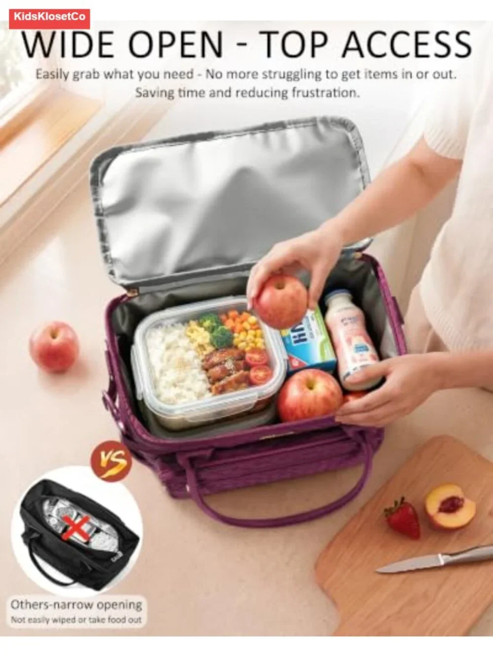 Insulated Quilted Lunch Bag Tote with 40oz Cup Holder, Leakproof Work Cooler